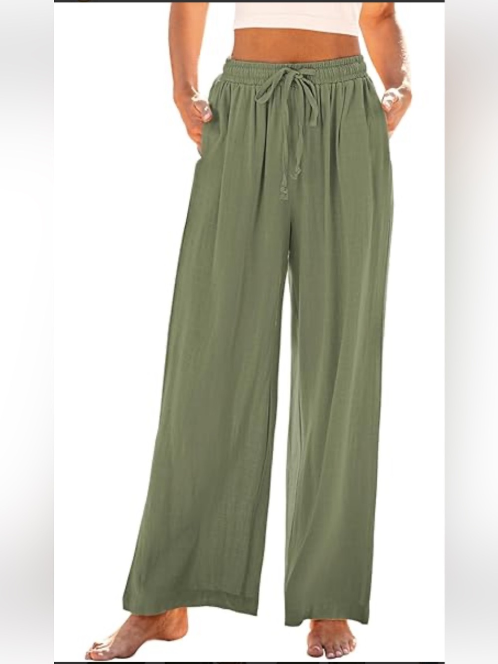 SABRINA LAUREN Sage Green Textured Wide Leg Casual Drawstring Pants Size 1X